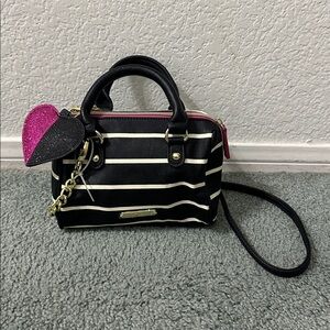 Betsey Johnson black white stripe mini barell handbag